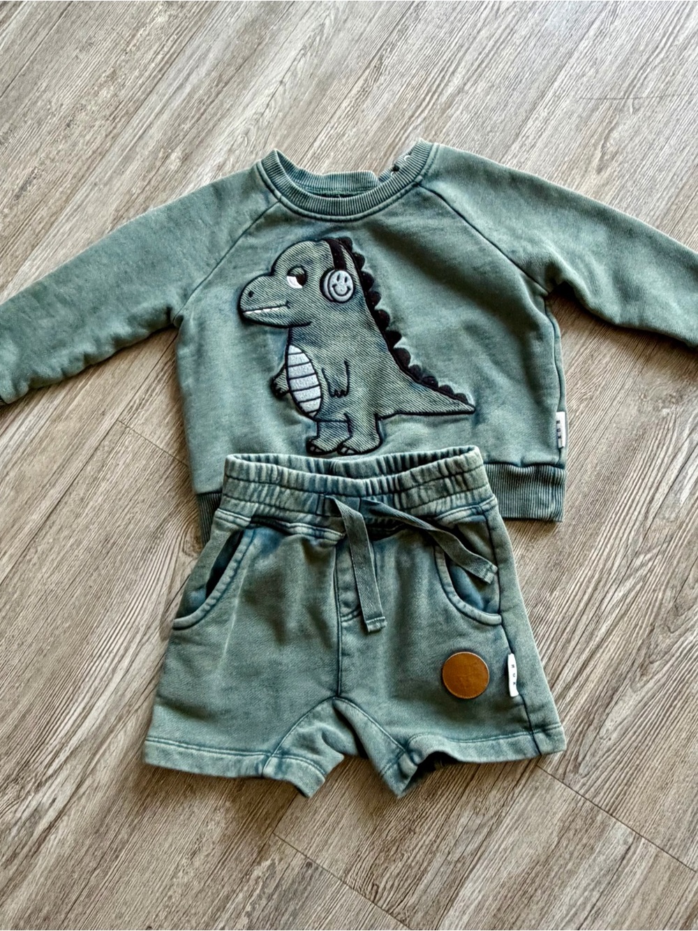Huxbaby Green Dino Sweatshirt & Shorts Set